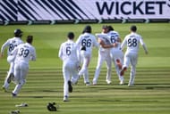 Shoaib Bashir celebrates Mohammed Siraj's scalp. (Image Credits: Getty)