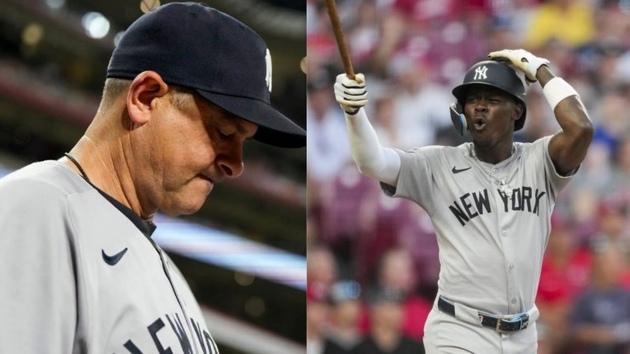 Aaron Boone and Jazz Chisholm Jr. [Source: Imagn]