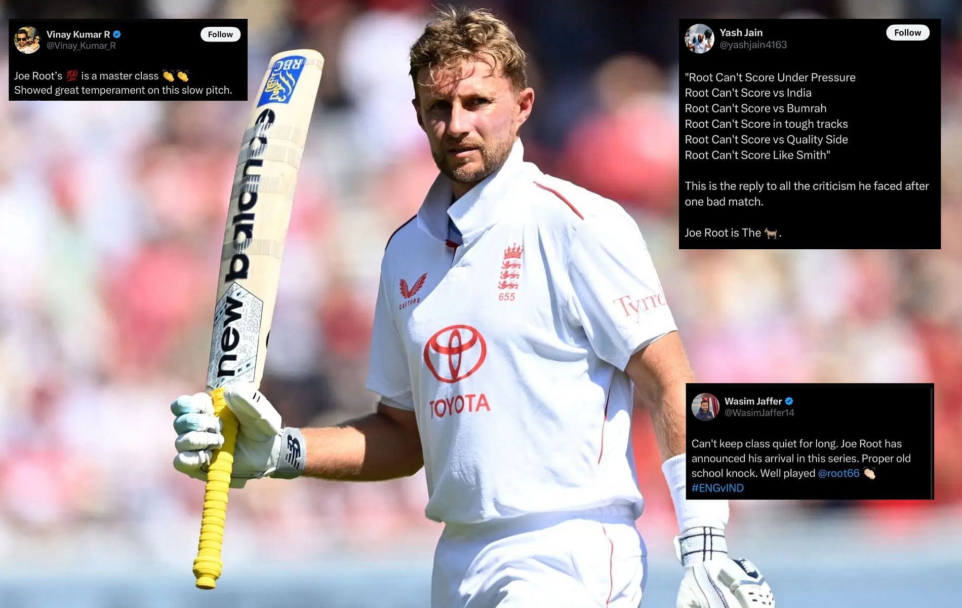 Joe Root slammed his 37th hundred in Test cricket. (Pics: Getty Images/X/@WasimJaffer14/@Vinay_Kumar_R/@yashjain4163).