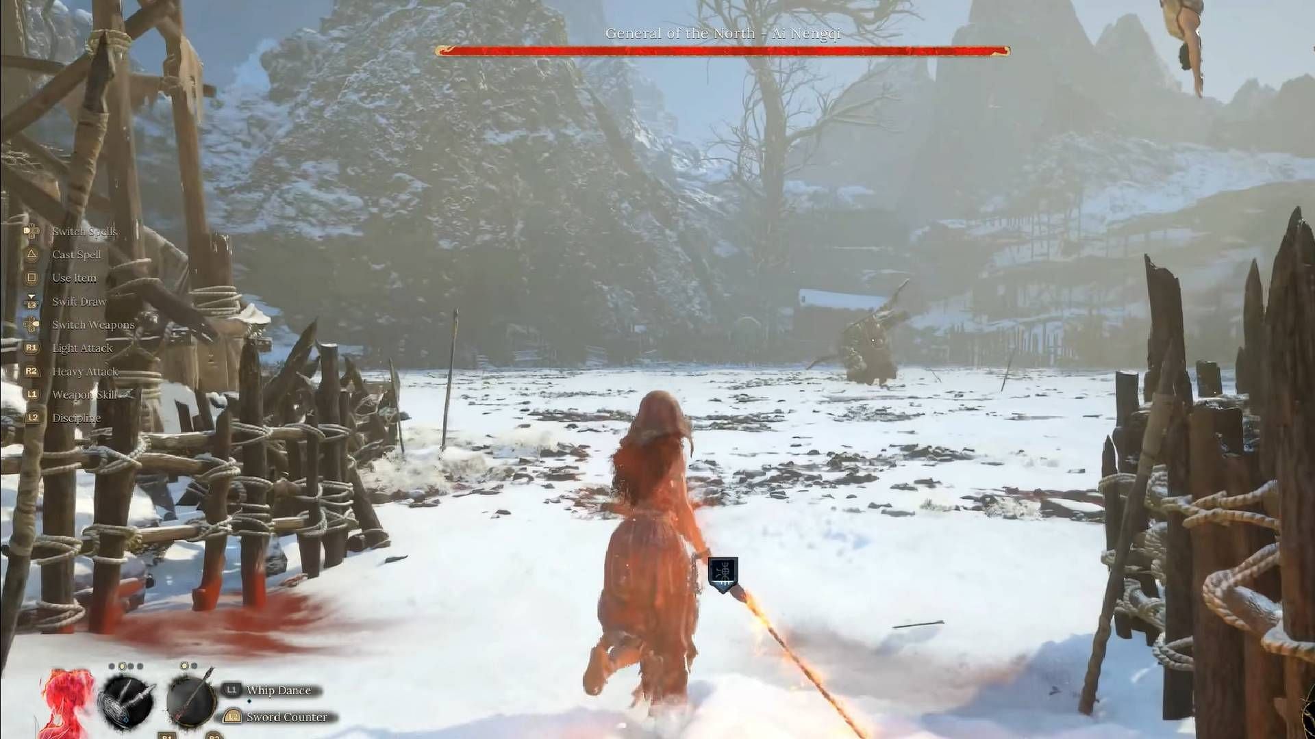 A fight against General of the North &ndash; Al Nengqi in Wuchang: Fallen Feathers (Image via 505 Games || YouTube@Gamer&#039;s Little Playground)