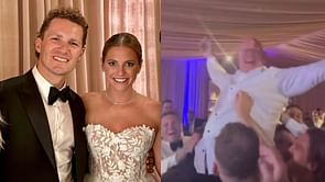 MUST SEE: Keith Tkachuk gets lifted in the air to ‘Pink Pony Club’ at son Matthew and his wife Ellie's wedding celebrations