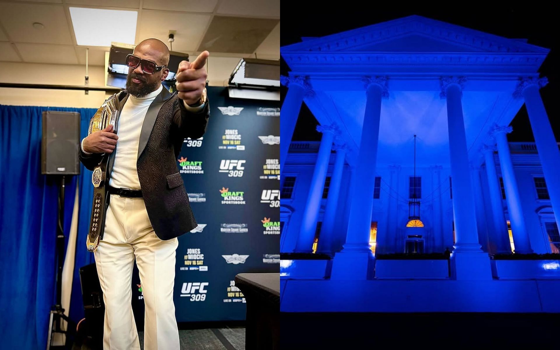 Jon Jones (left) wants to fight at UFC White House. [Images courtesy: @jonnybones and @flotus on Instagram]