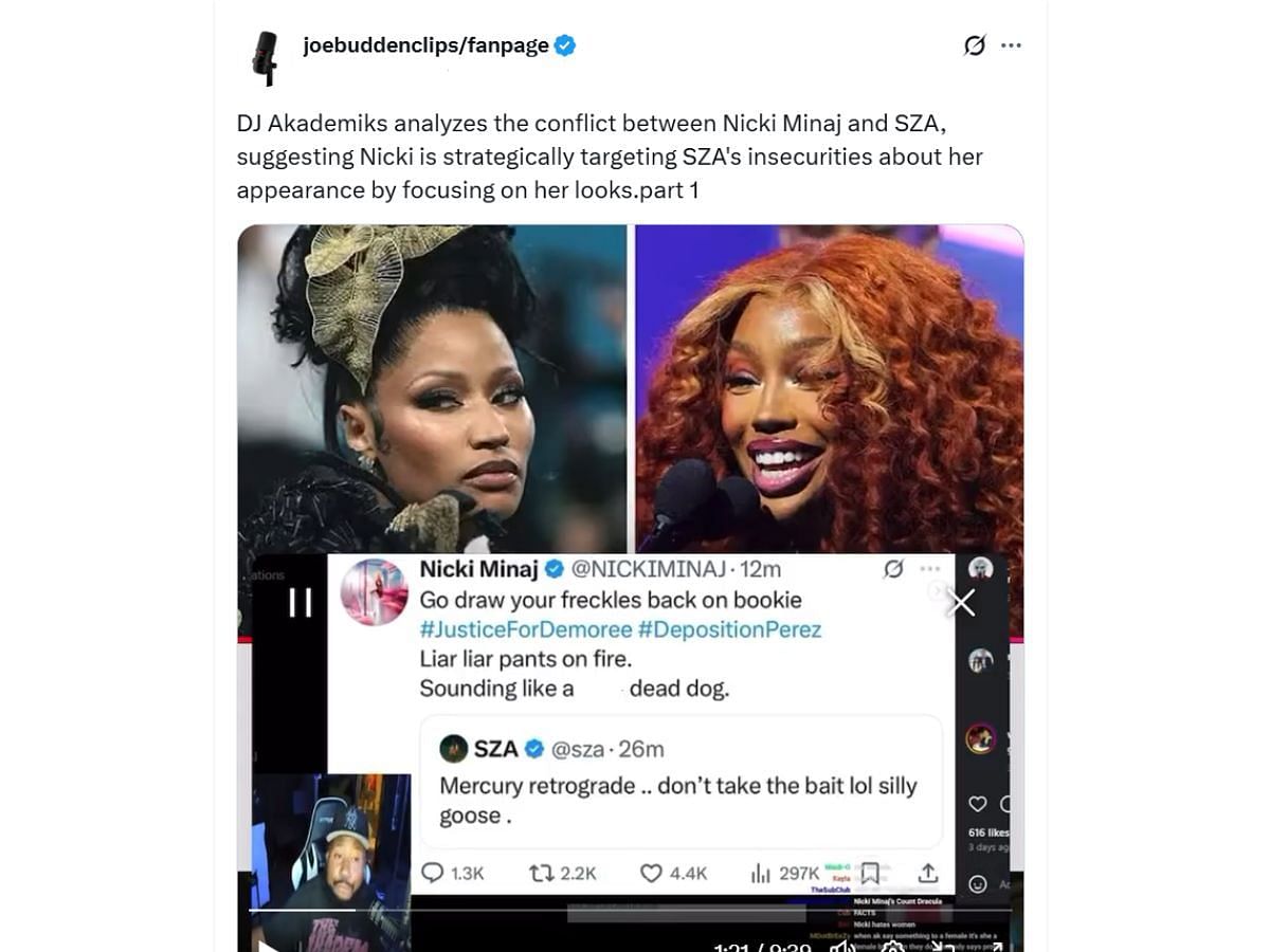 DJ Akademiks discussed Nicki and Rowe&#039;s feud (Image via X/ @Chatn*gga101)