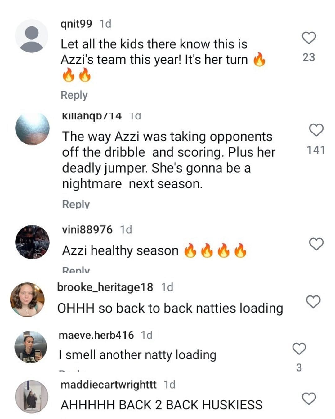 UConn fans rally behind Azzi Fudd ahead of the upcoming season. (Images via Instagram @uconnwbb)