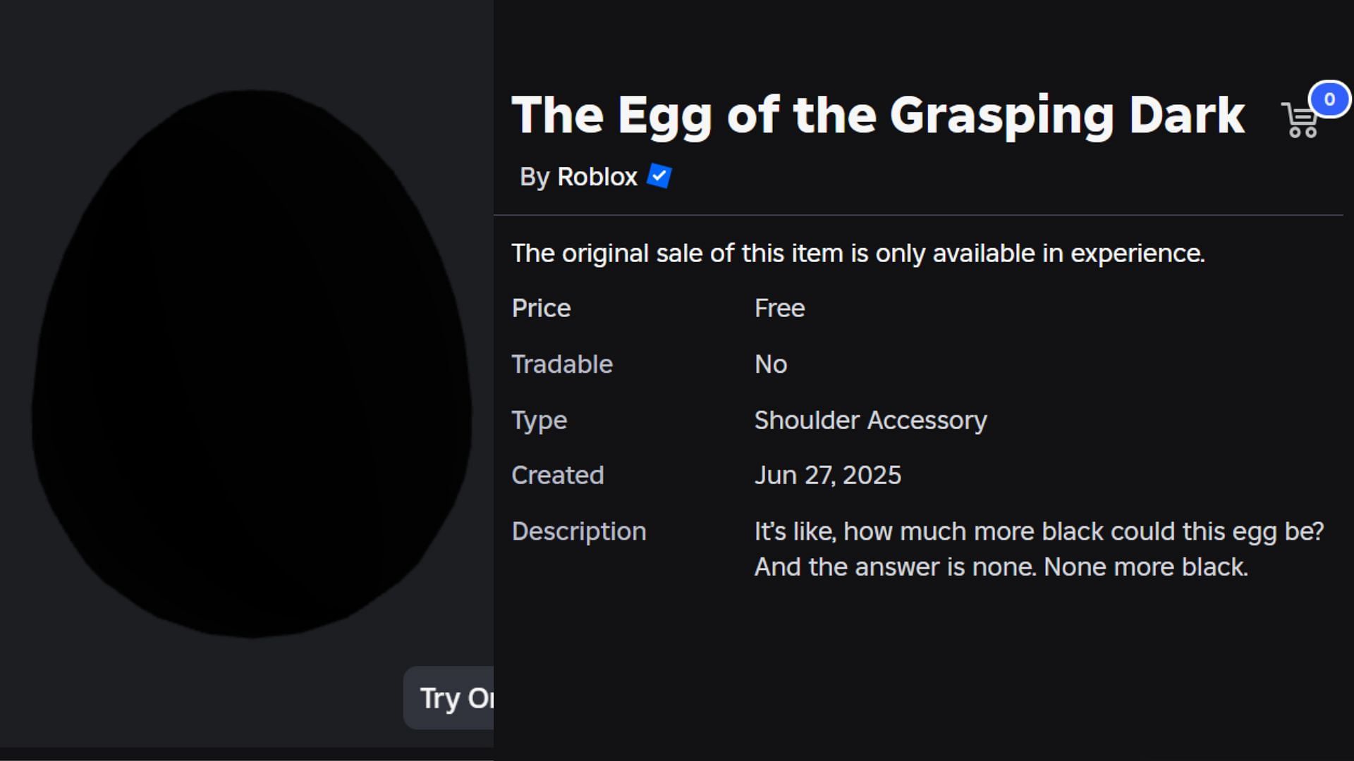 The Egg of the Grasping Dark (Image via Roblox)