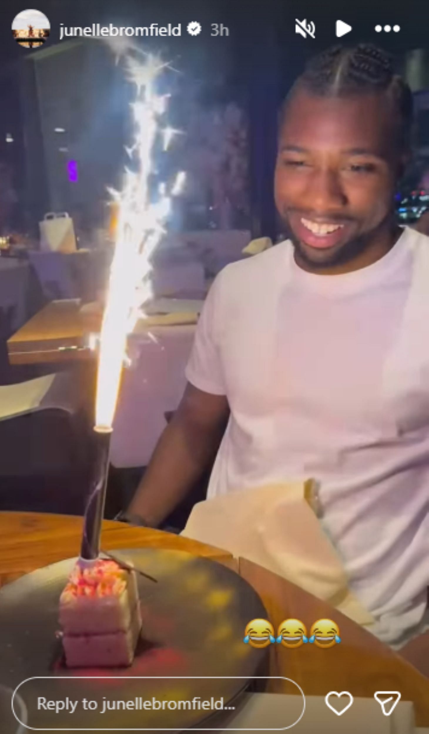 Screengrab of Junelle Bromfield&#039;s video about Noah Lyles&#039; birthday celebrations [Image Source : Junelle Bromfield&#039;s Instagram]