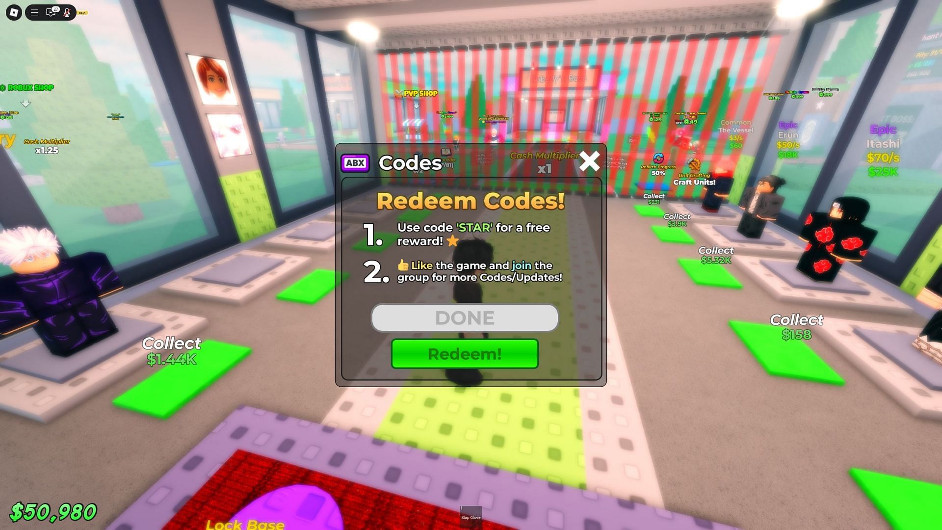 Redeem codes in Steal an Anime (Image via Roblox)
