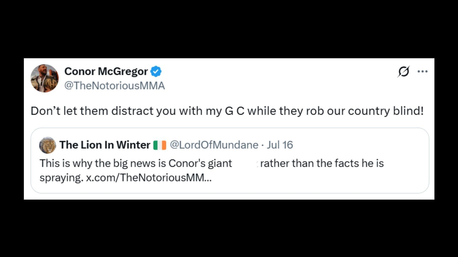 Conor&#039;s post (Image via X/TheNotoriousMMA)