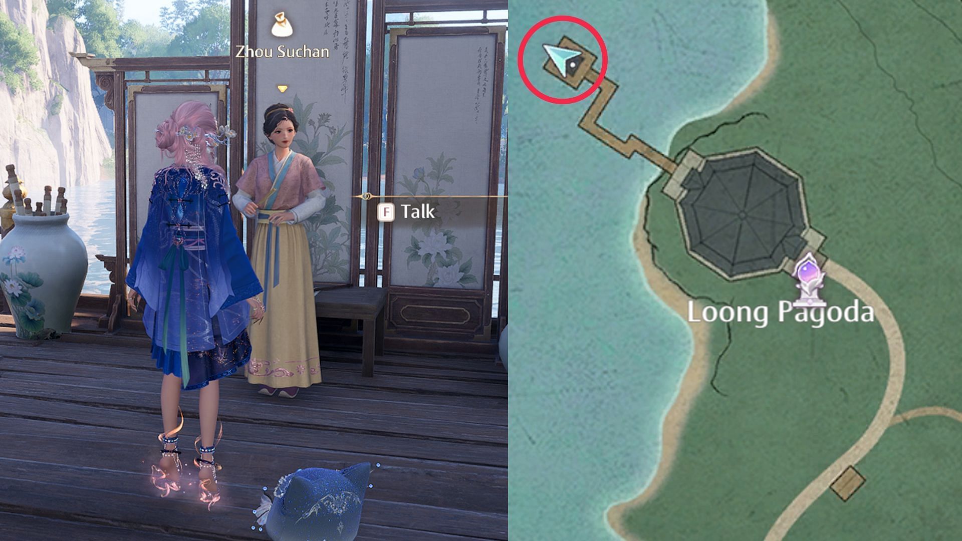 Location of Zhou Suchan on Danqing Island (Image via Sportskeeda Gaming/Infold Games)
