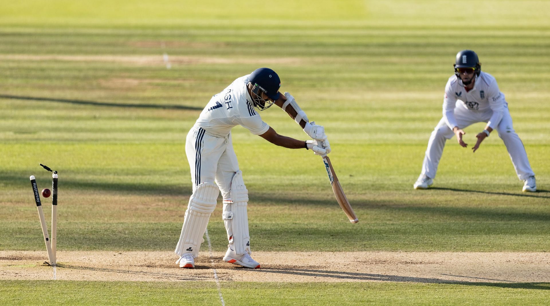Aakash Deep was bowled off the 11th ball he faced. [P/C: Getty]