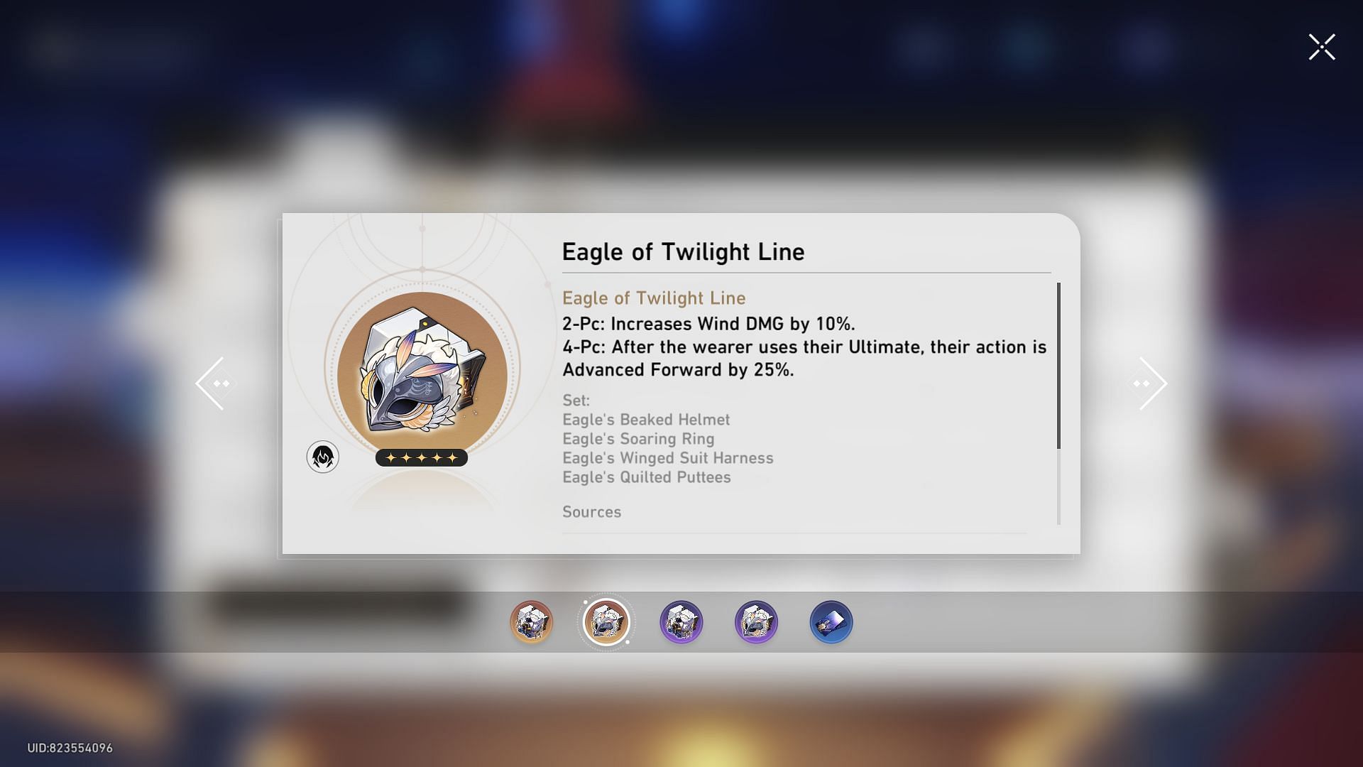 Eagle of Twilight Line Relic set (Image via Sportskeeda Gaming || HoYoverse)