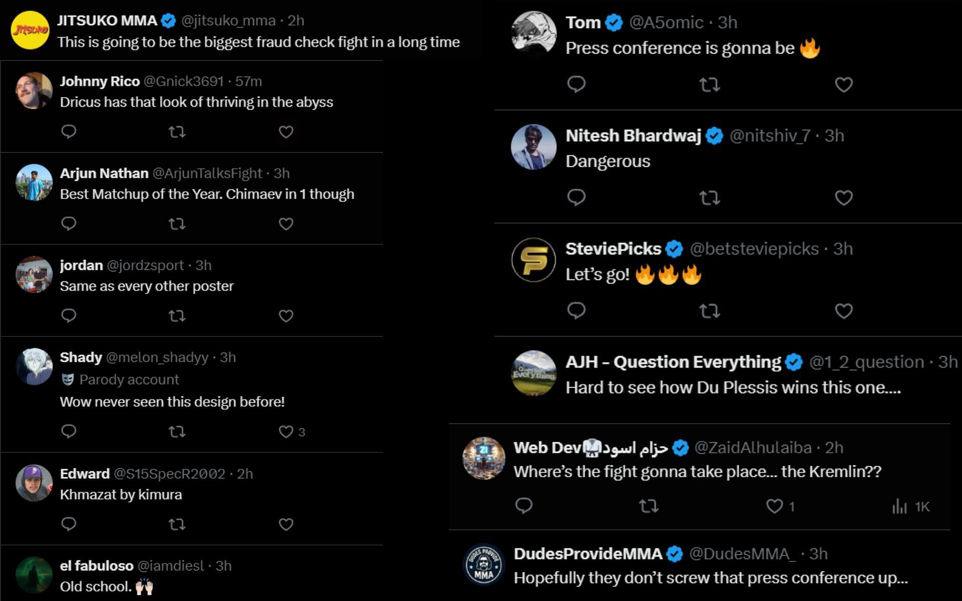 Fans react to UFC 319 poster. [Screenshots courtesy: @ChampRDS on X]