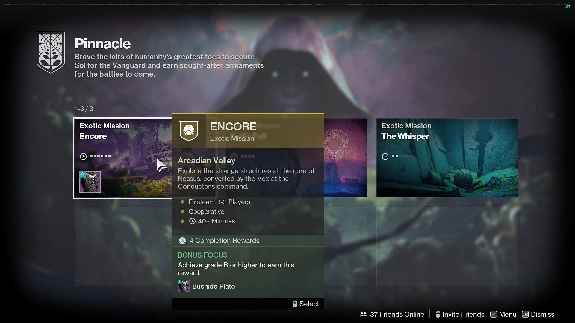 Encore Exotic mission in Destiny 2 Portal (Image via Bungie)