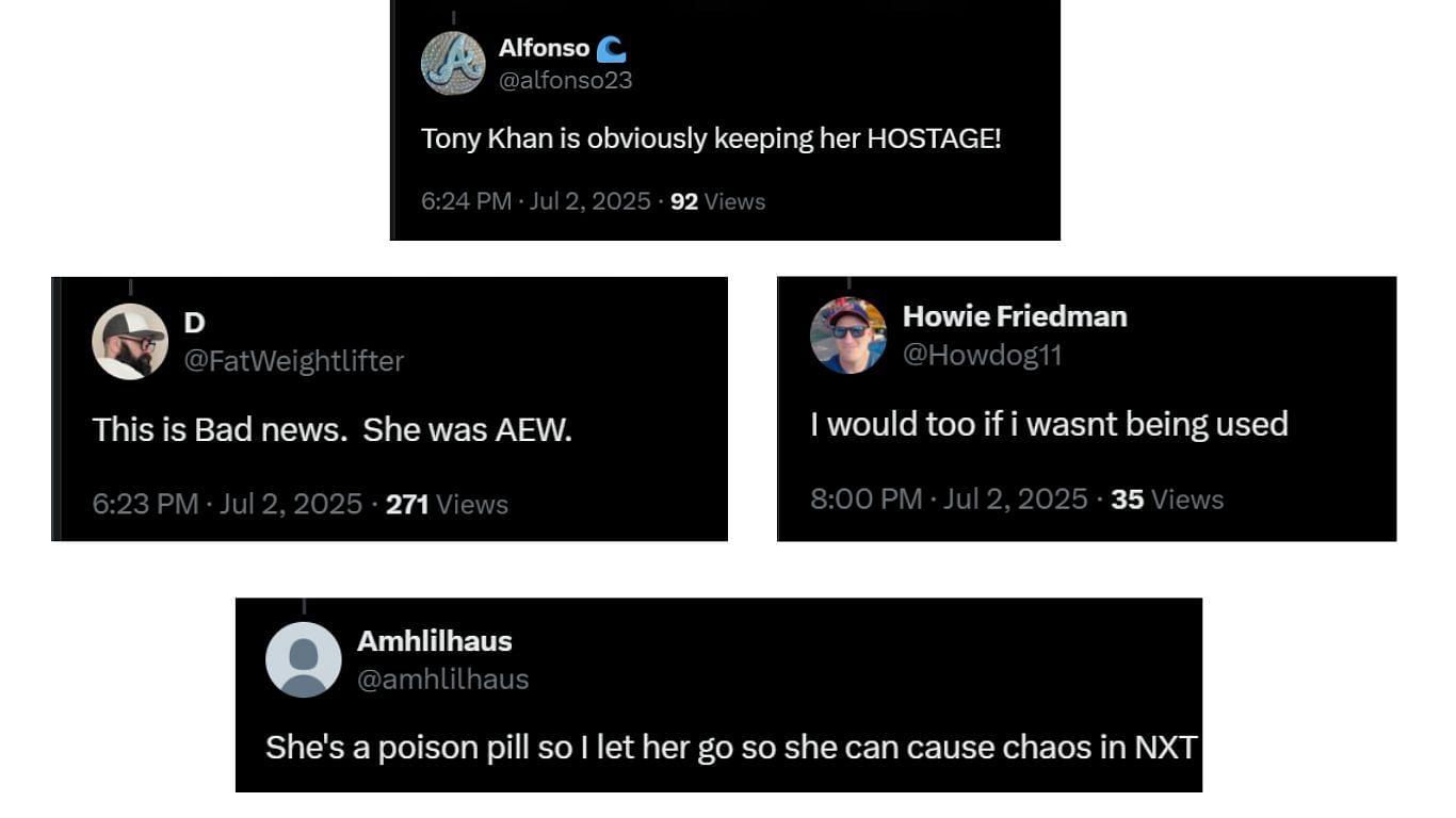 Fan Comments regarding Baker leaving AEW [Screenshots taken from X]