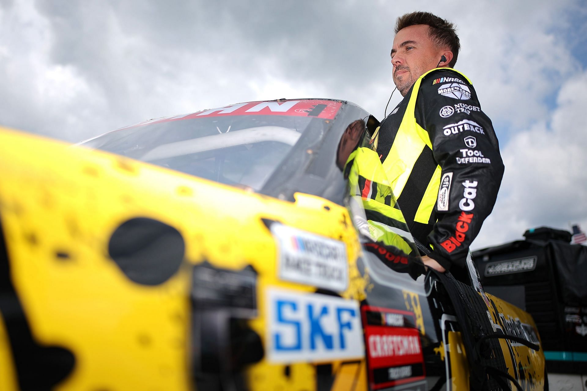 Frankie Muniz enters his #33 Black Cat Fireworks Ford truck before the NASCAR Craftsman Truck Series race at Pocono Raceway. Source: Getty
