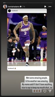 Kamiah Adams' Instagram story. Credits: @kamiahadams