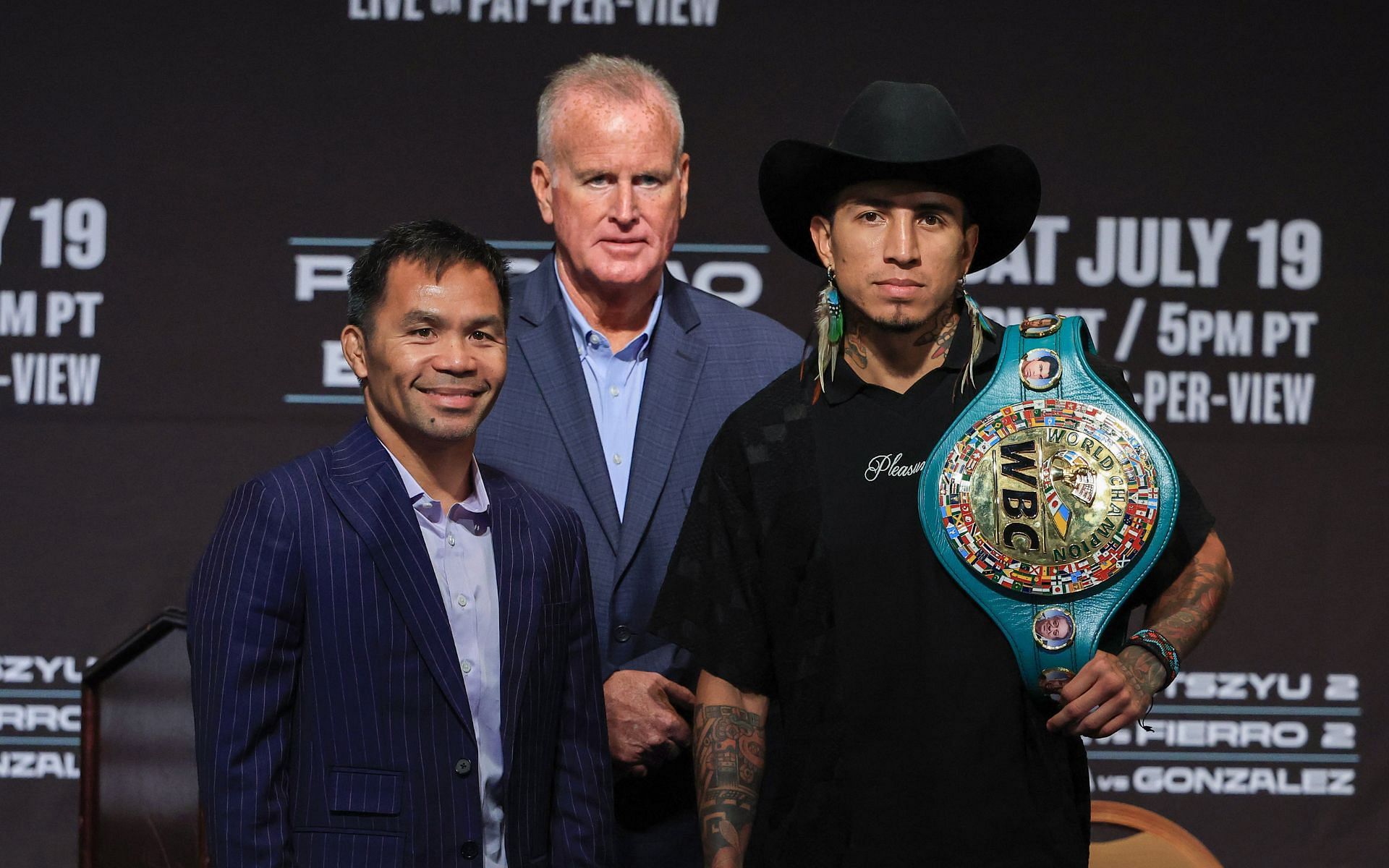 Manny Pacquiao and Mario Barrios square off. [Image courtesy: Getty]