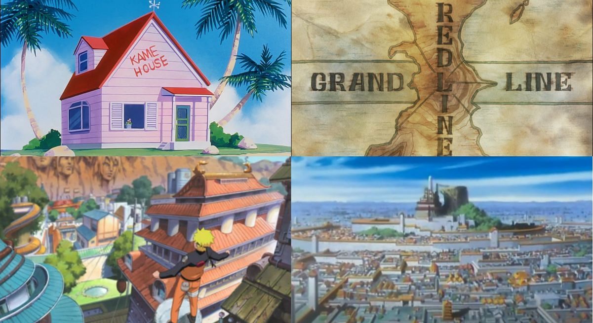 Several famous anime locations (Image via Toei Animation, Studio Pierrot)