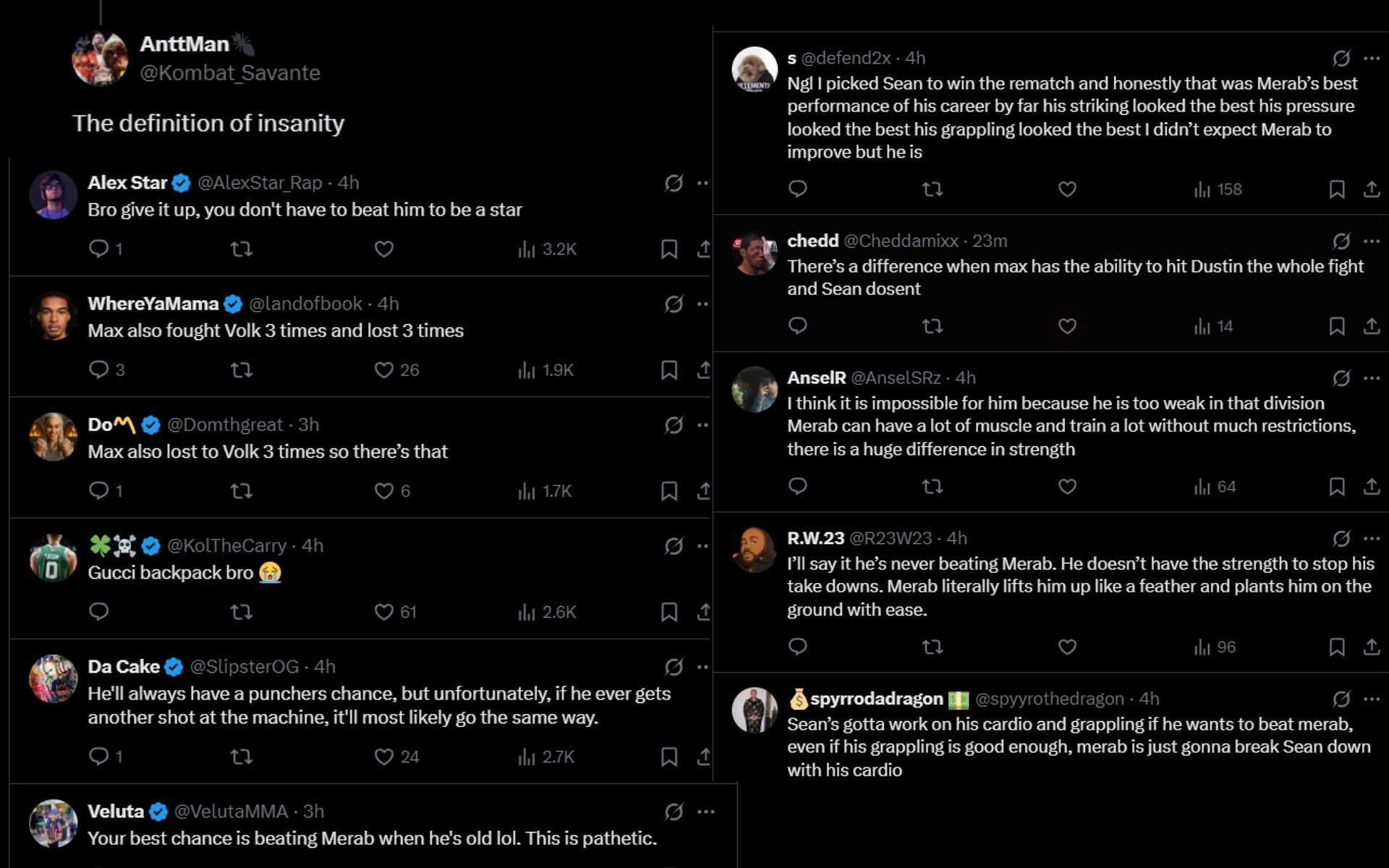 Fans react to Sean O&#039;Malley claiming he could still beat Merab Dvalishvili. [Screenshots courtesy: @ChampRDS on X]