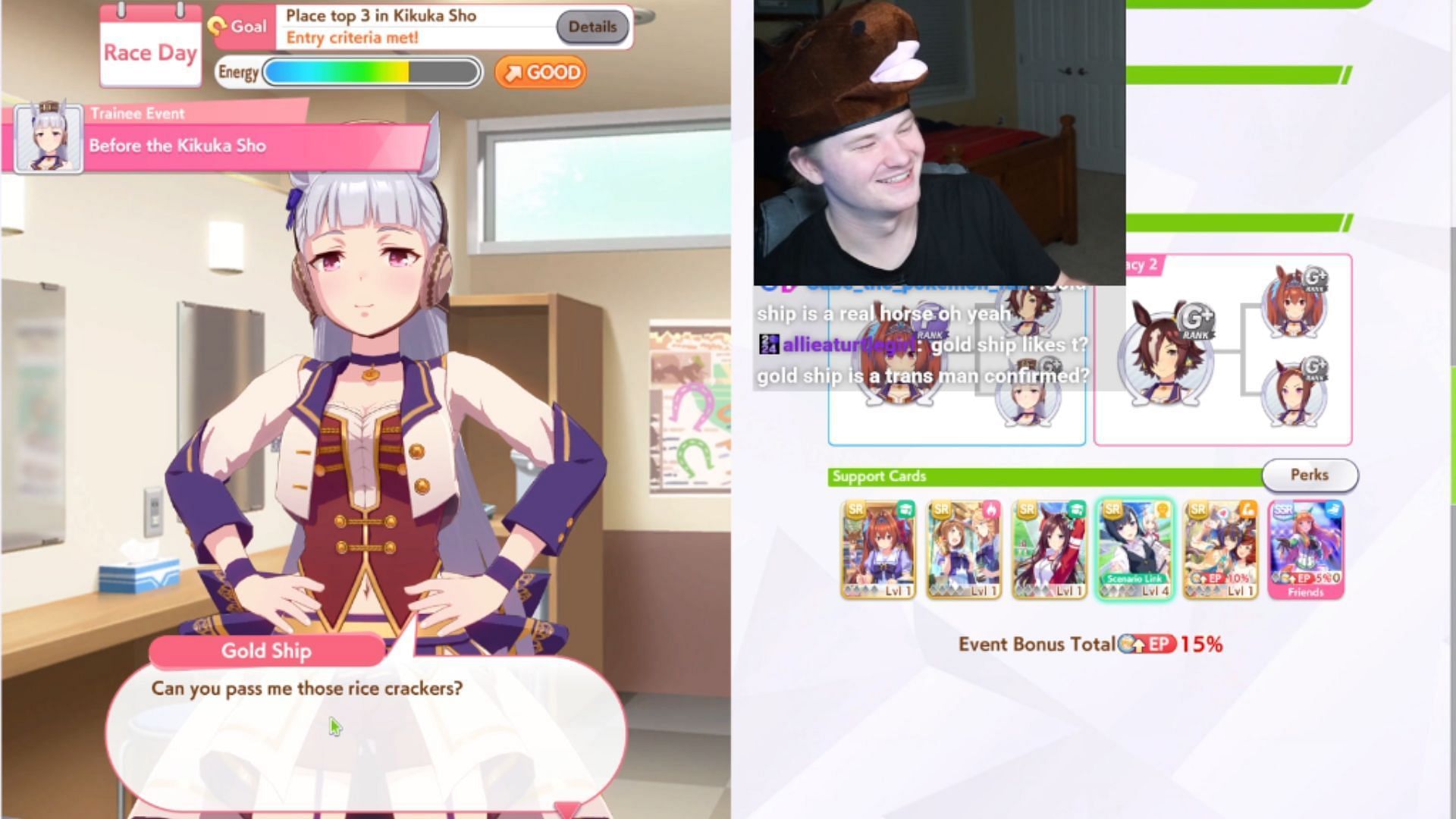 Nikolinii wearing his horse hat as he plays the simulation (Image via Nikolinii/Twitch)