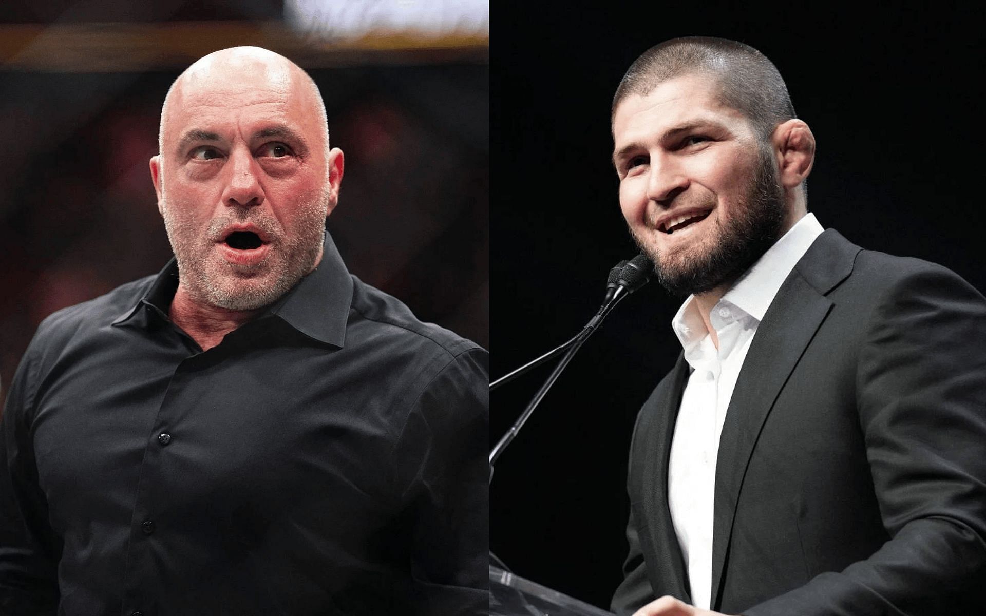 Joe Rogan (left) falls prey to an alleged AI-generated motivational clip of Khabib Nurmagomedov (right). [Images courtesy: Getty]