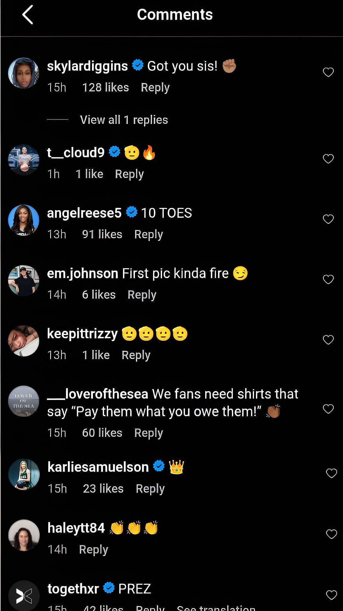 Angel Reese&#039;s and others&#039; comments on Nneka Ogwumike&#039;s post