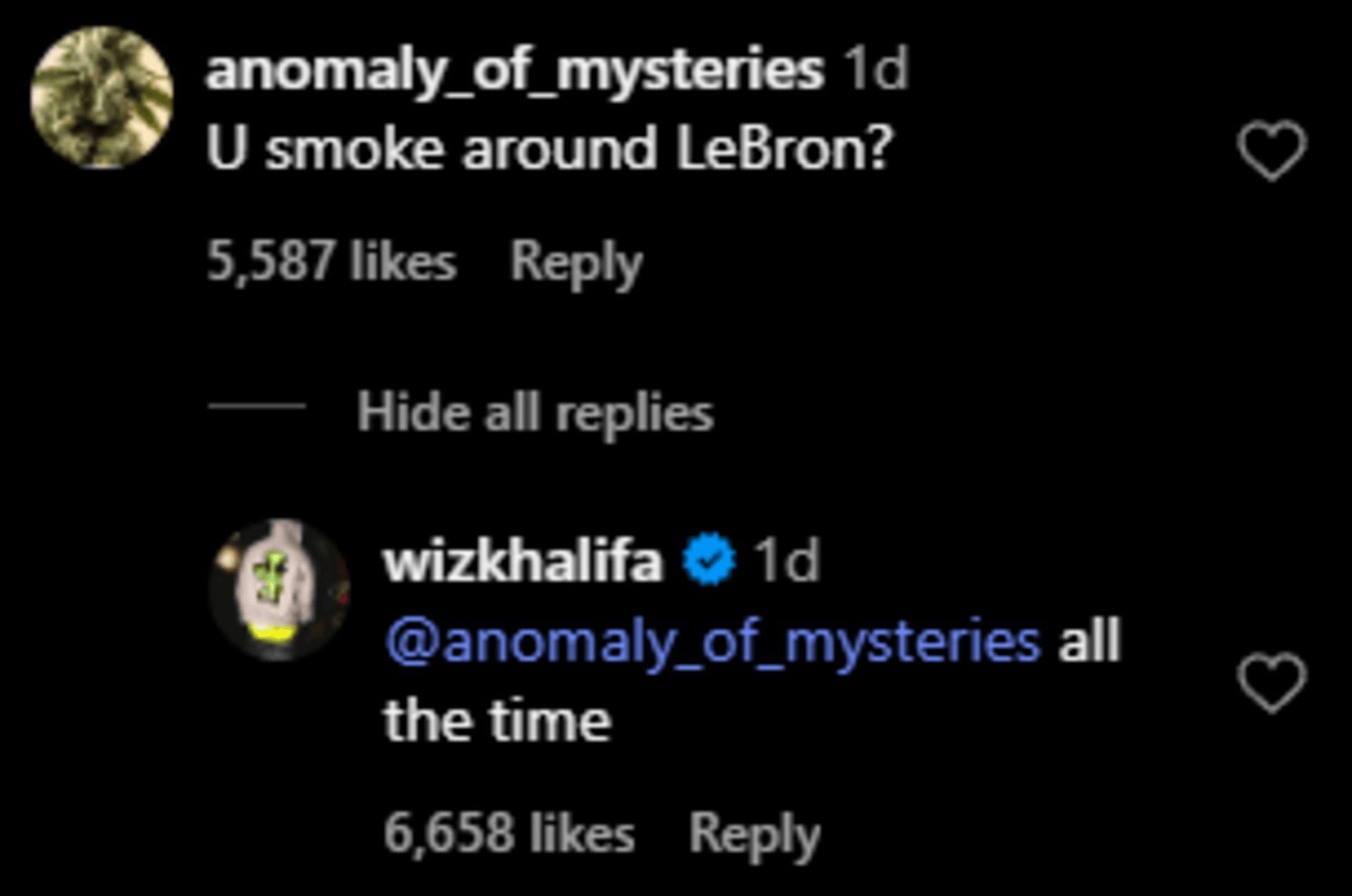 Wiz Khalifa's response to a fan comment