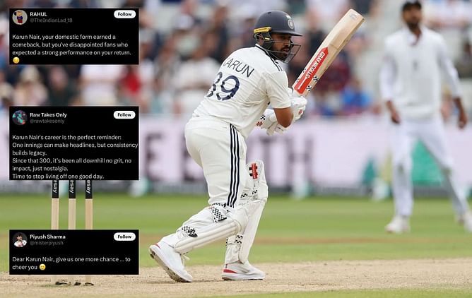 "Looks burdened with fear of failure" - Fans react as Karun Nair departs for 26 on Day 4 of ENG vs IND 2025 2nd Test