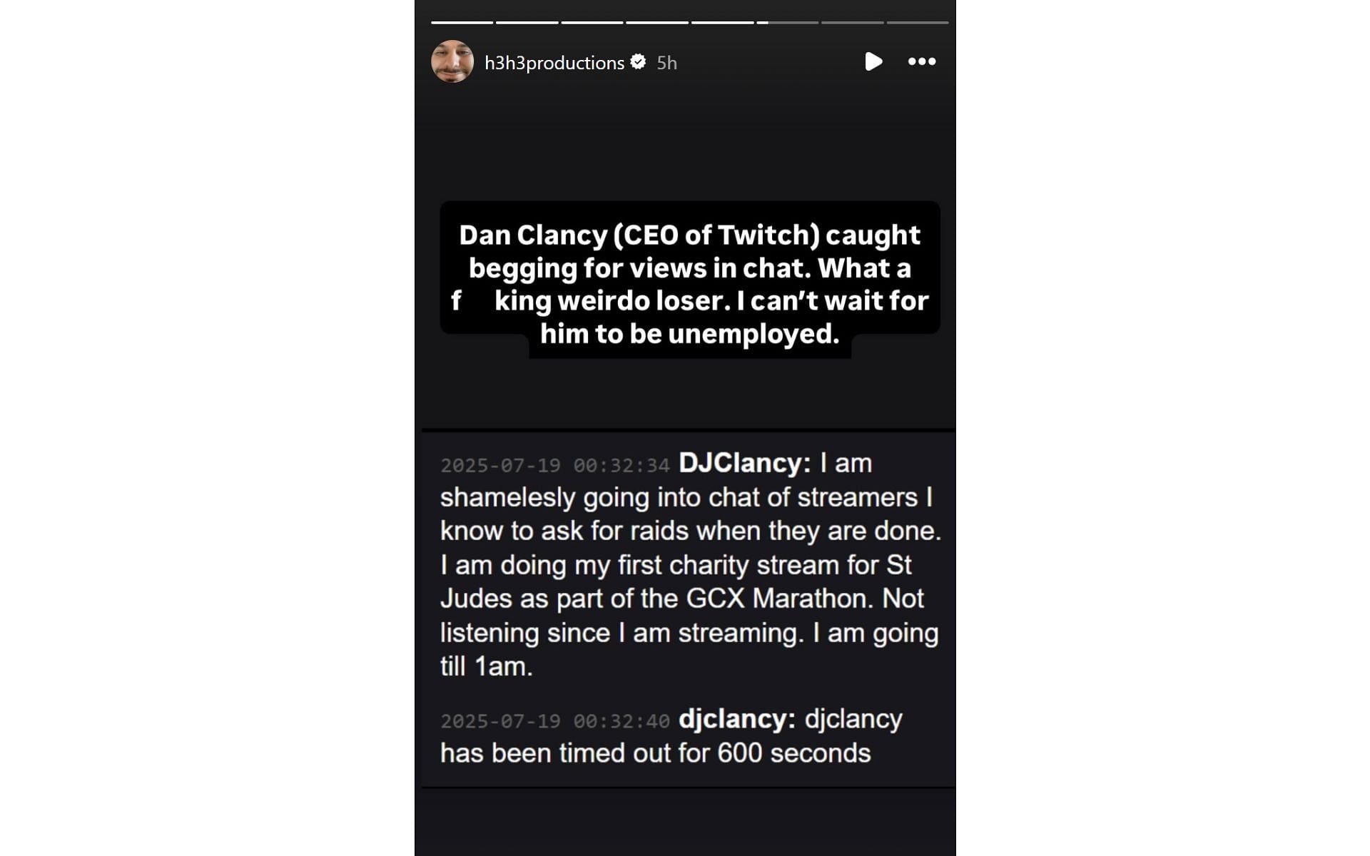 Ethan Klein&#039;s Instagram Story (Image via instagram.com/stories/h3h3productions)