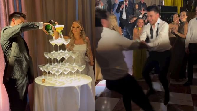 MUST-SEE: Patrik Laine's wife Jordan shares never-seen-before snippets from Nick Suzuki's wedding reception at Quebec