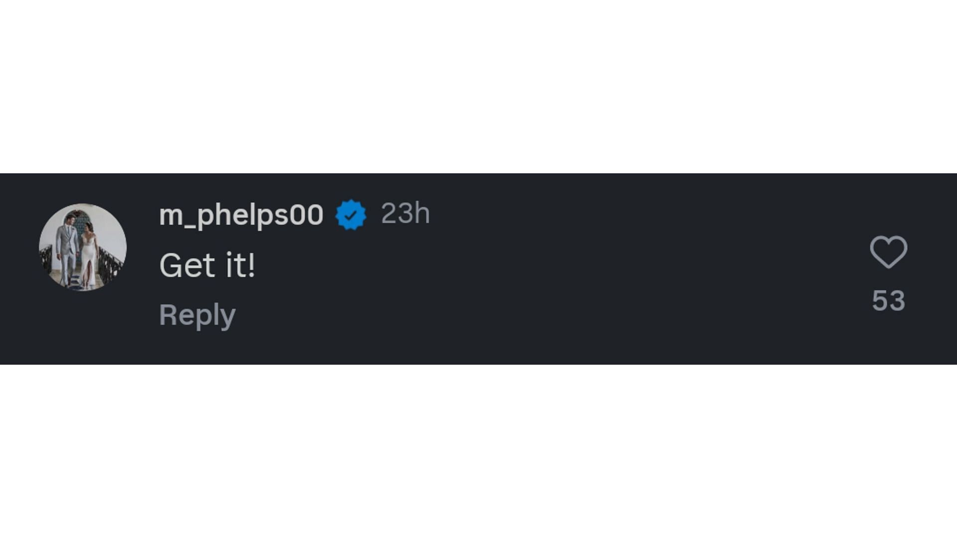 Phelps&#039; reaction to Ledecky&#039;s post (Image via: @katieledecky)