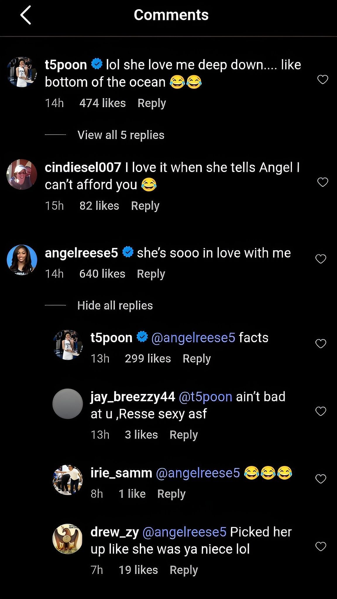 Angel Reese and Natisha Hiedeman&#039;s comments