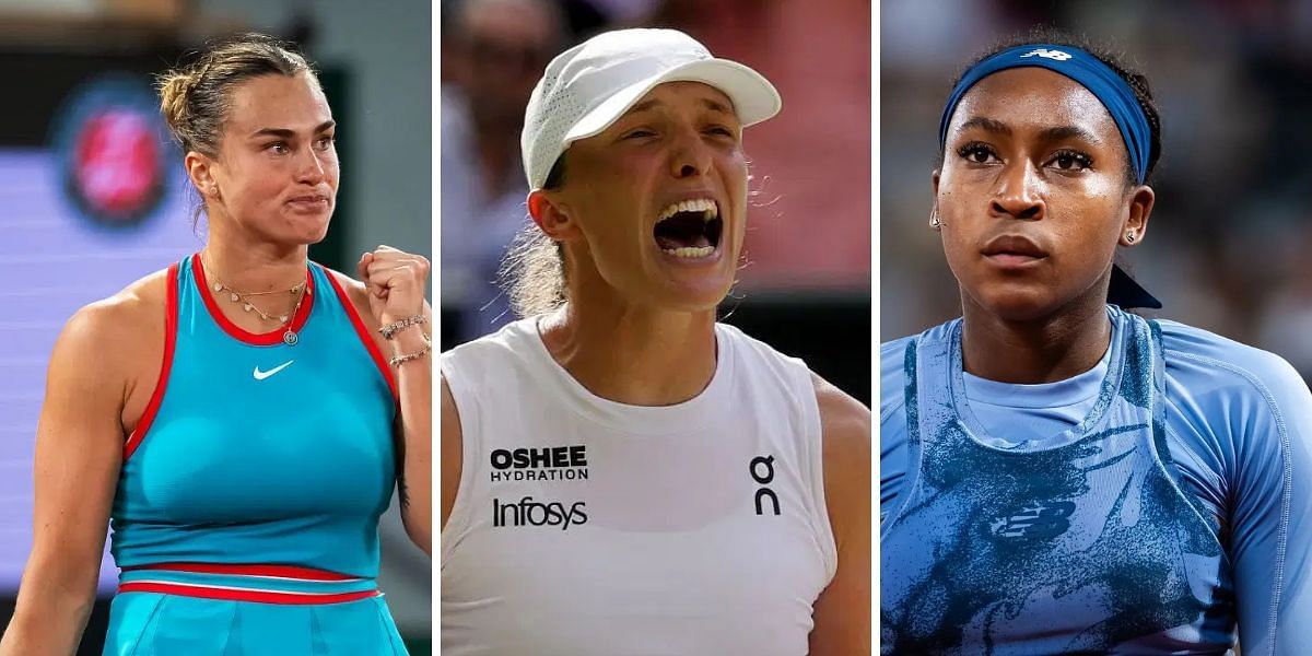 Aryna Sabalenka (left), Iga Swiatek (center), Coco Gauff (right), Sources: Getty