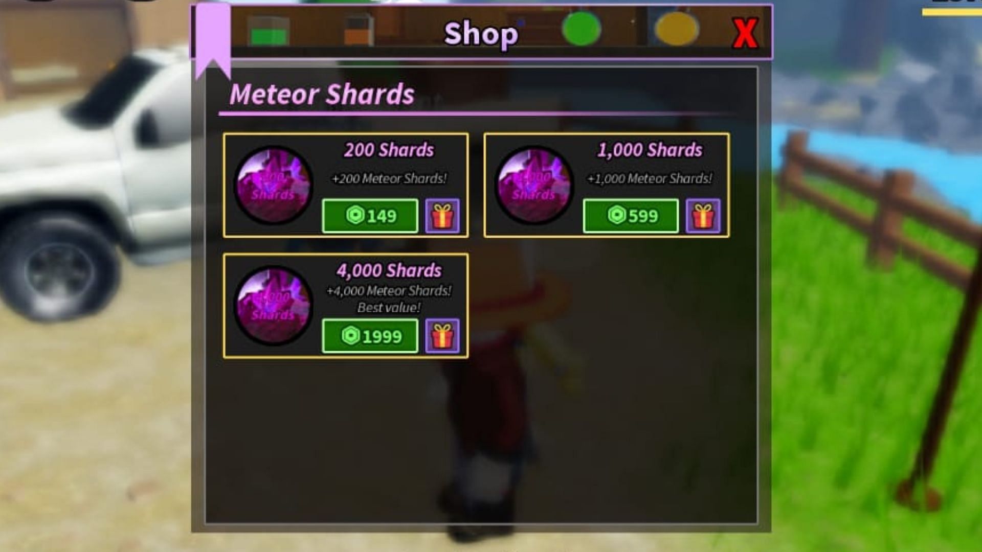 Consider buying shards from the Shop (Image via Roblox)
