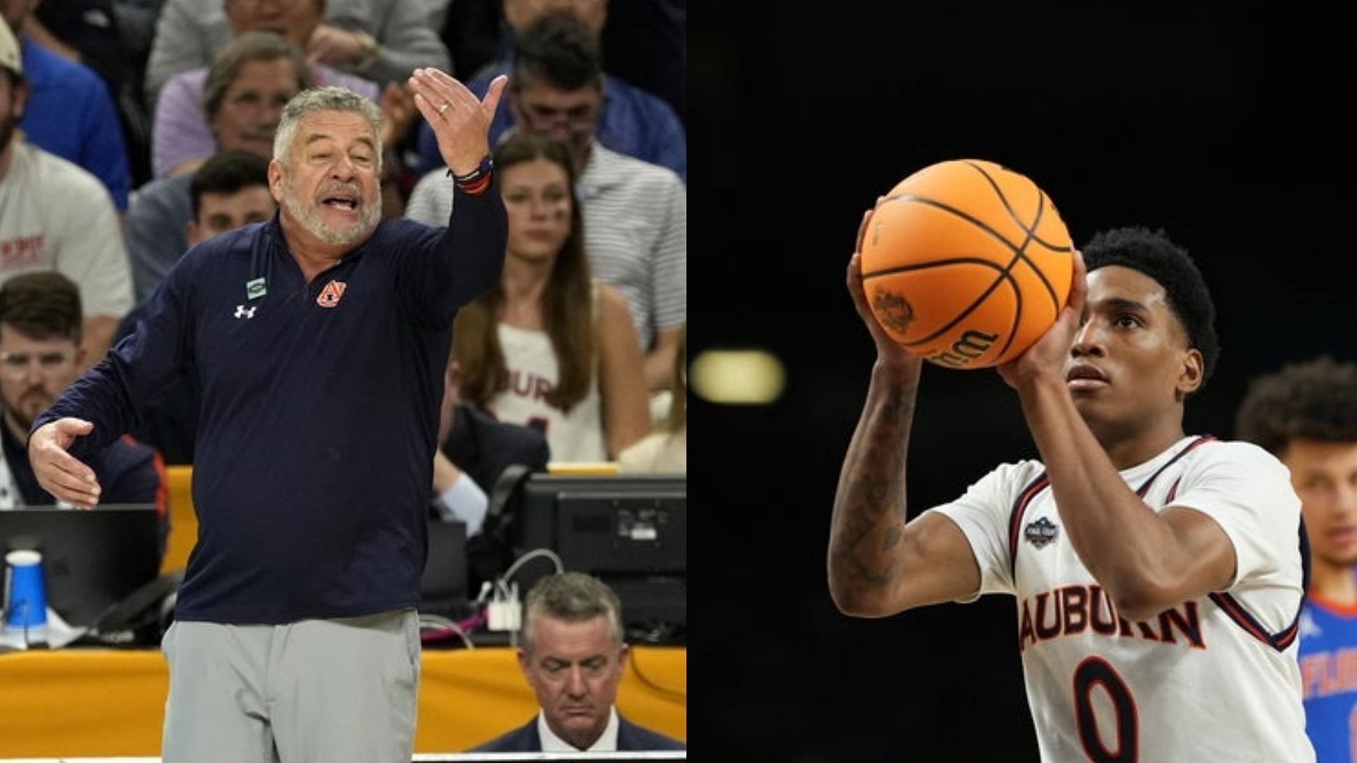 Auburn coach Bruce Pearl and Tahaad Pettiford