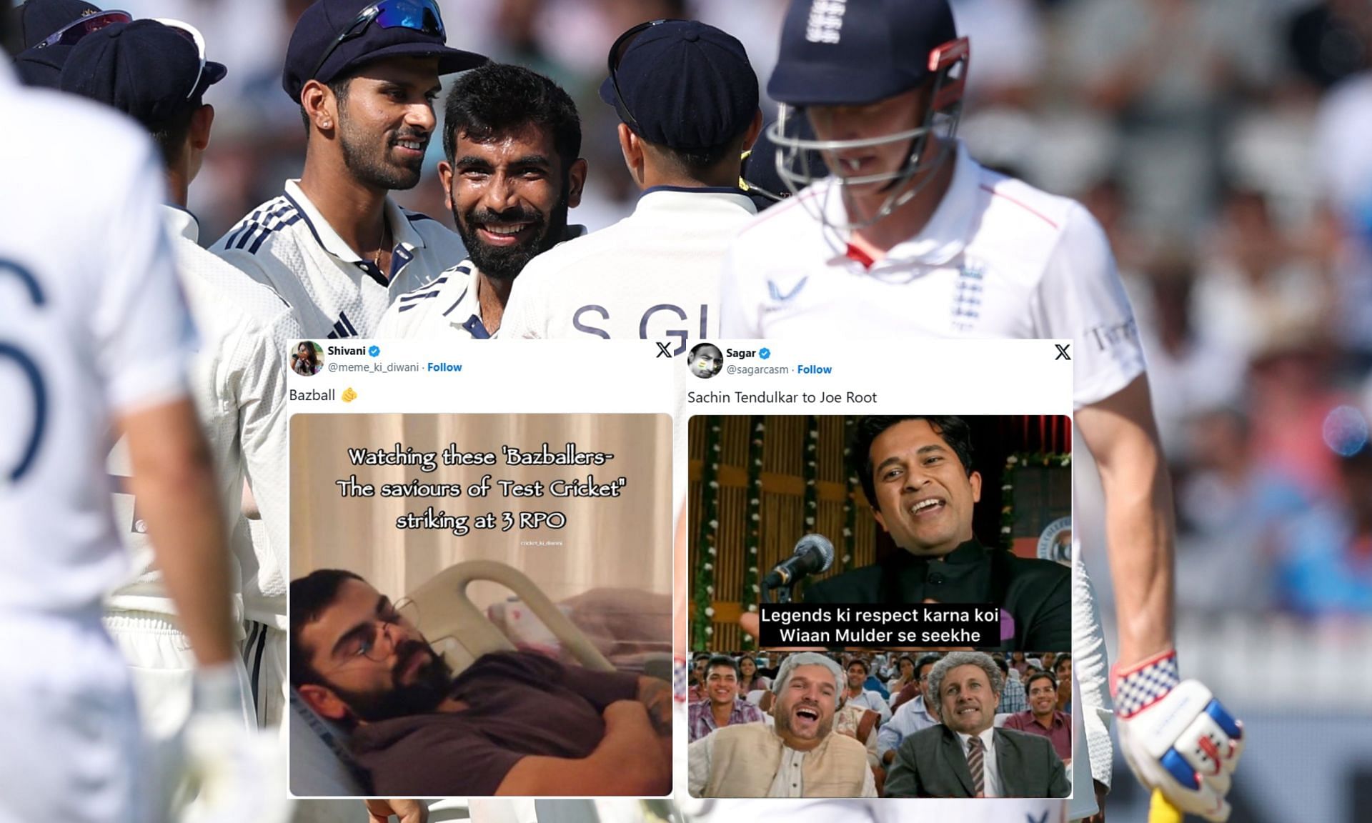 Top memes from Day 1 of 3rd ENG vs IND Test. (Images: X - BCCI, @sagarcasm, @meme_ki_diwani)