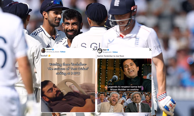 "Watching these 'Bazballers: The saviors of Test cricket' striking at 3 RPO" - Top 10 funny memes from Day 1 of 3rd ENG vs IND 2025 Test at Lord's
