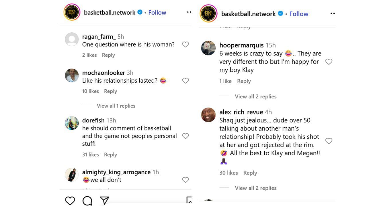 Reactions to Shaquille O&#039;Neal&#039;s comment&#039;s about the Thompson-Megan Thee Stallion relationship. [photo: @basketball.network/IG]
