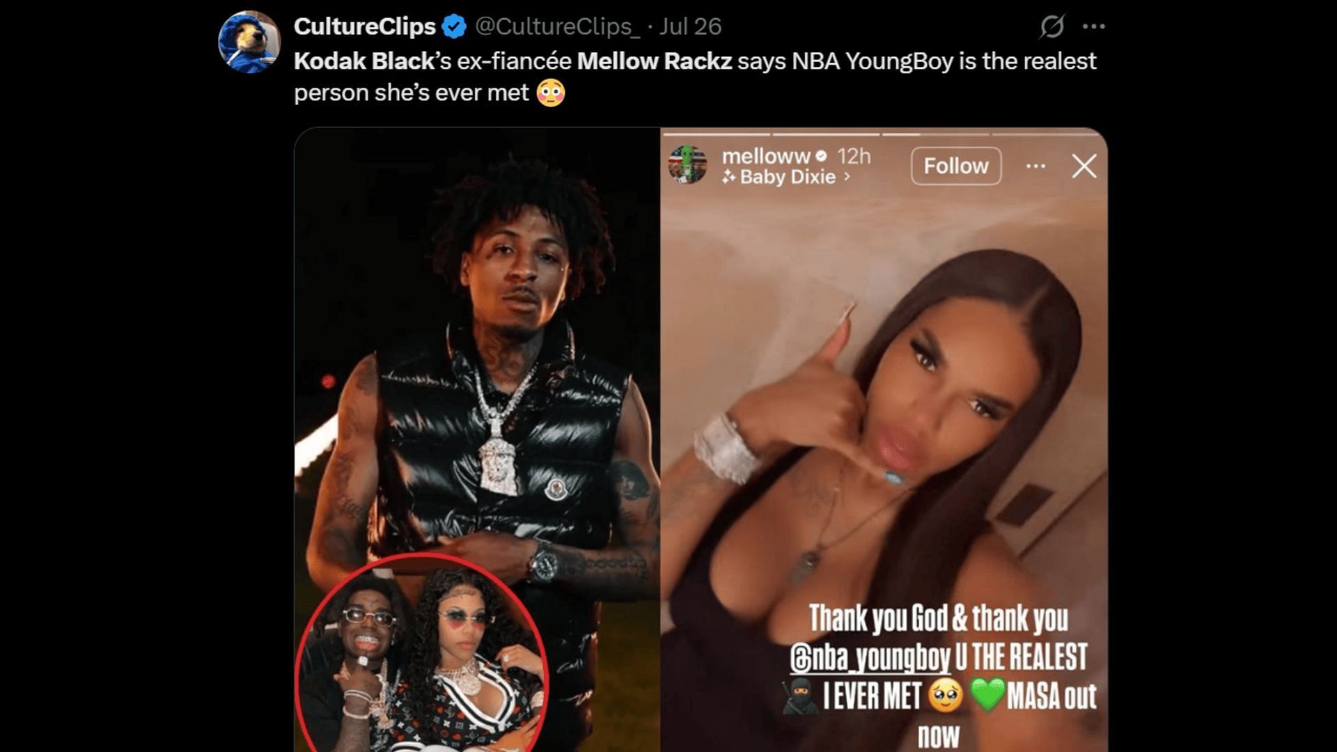 Mellow Rackz called NBA YoungBoy the &quot;realest&quot; person she ever met. (Image via X)