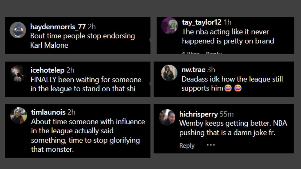 Fans comment on Victor Wembanyama reacting to Malone&#039;s birthday post. (Credits: @basketballcoverage/Instagram)