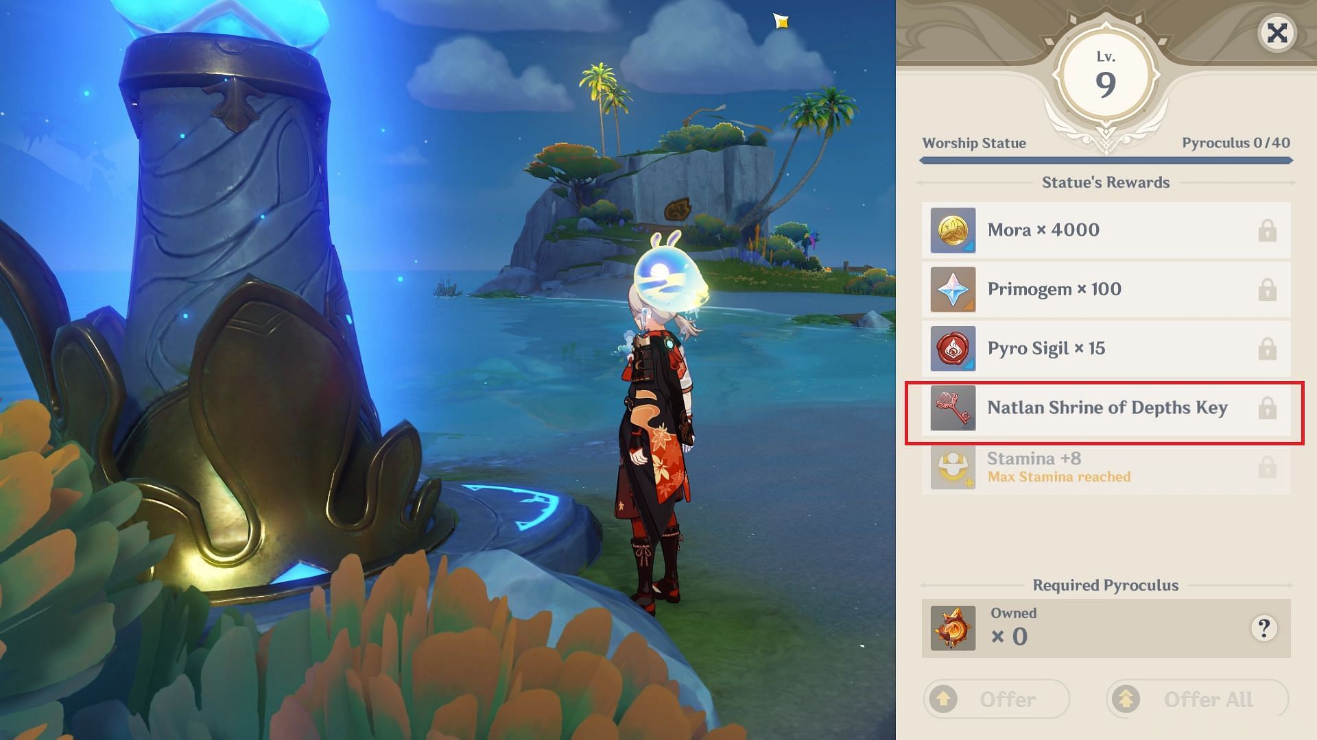 Natlan Statue of The Seven level-up rewards (Image via HoYoverse)