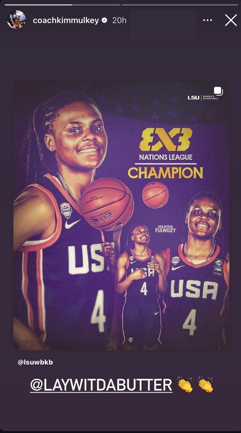 LSU HC Kim Mulkey reacts as Milaysia Fulwiley shines at FIBA 3&times;3 National Championship - Image source: Instagram/coachkimmulkey