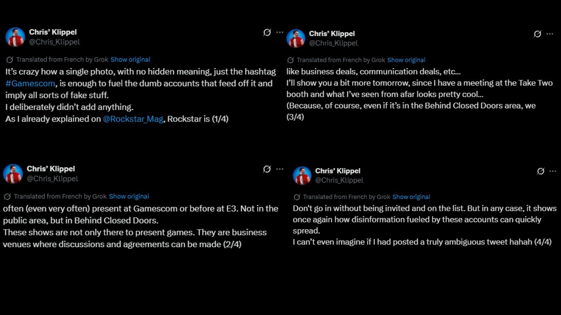 The journalist&#039;s explanation of the &quot;secret&quot; Rockstar Games booth at Gamescom 2025 (Images via X/@Chris_Klippel)