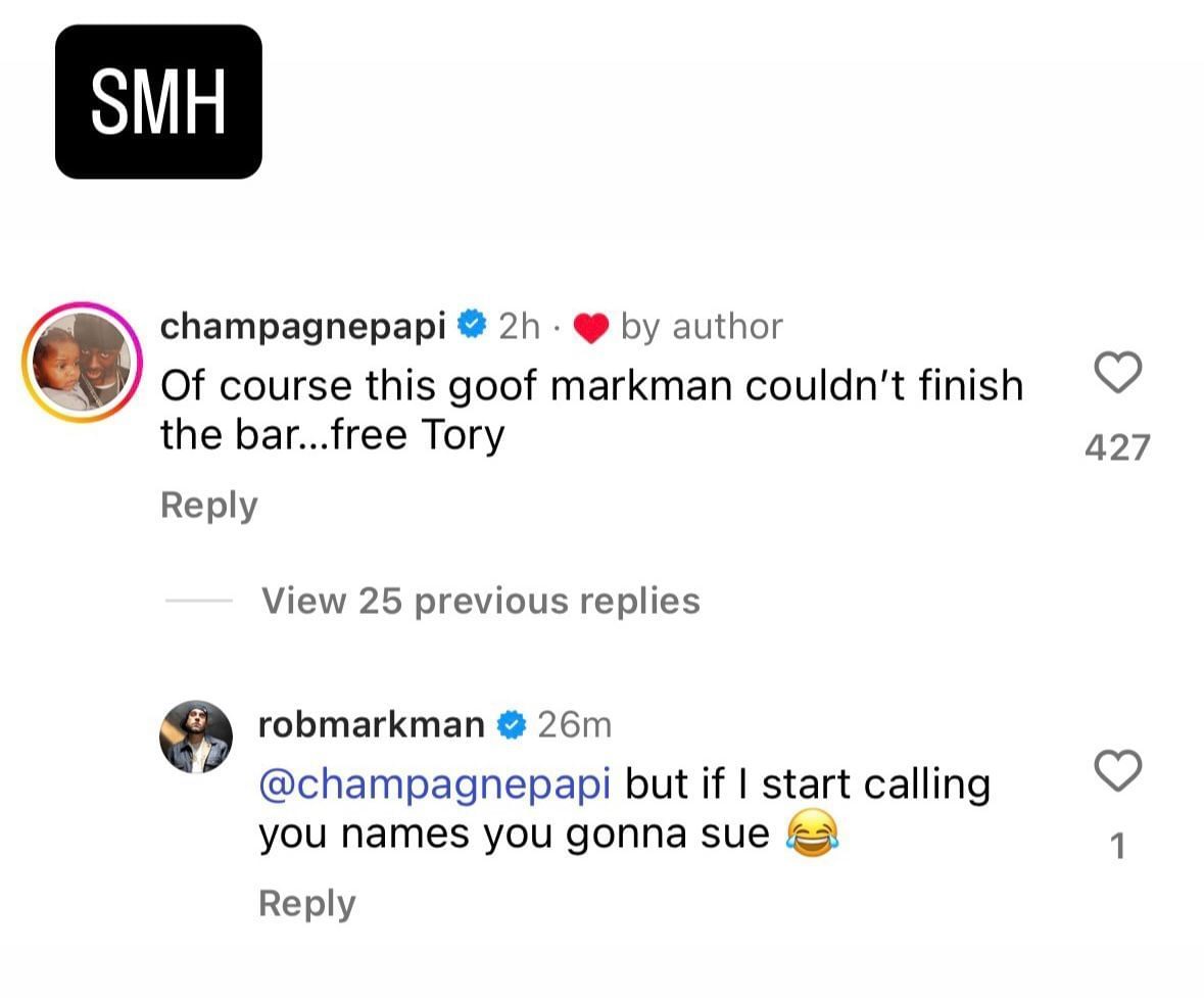 Rob Markman&#039;s reply to Drake&#039;s comment (Image credits: Instagram/@robmarkman)
