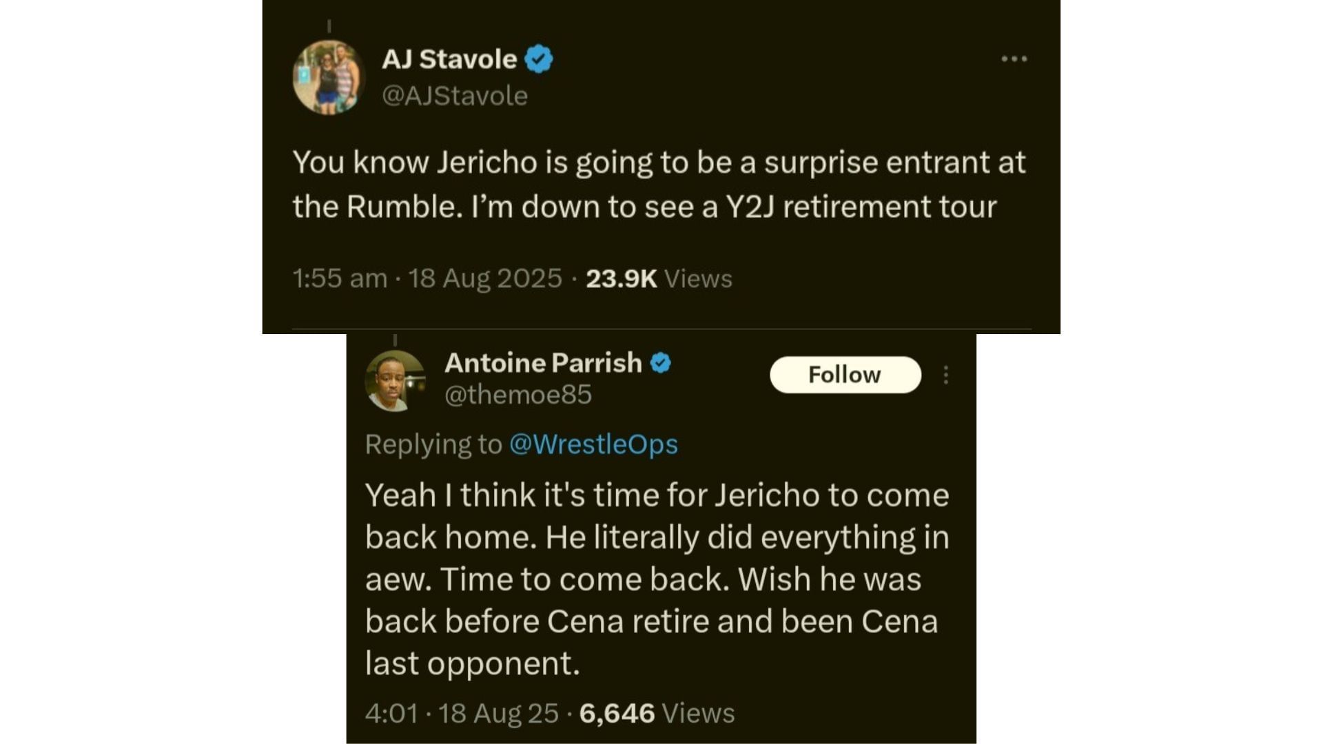 Fan reactions to Chris Jericho&#039;s social media tease toward a WWE return [Source: X/Twitter]