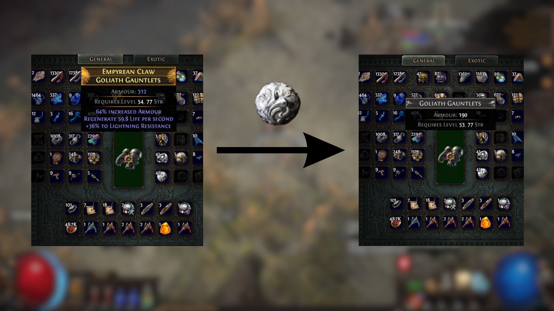 An Orb of Scouring resets the item back to Normal (Image via Grinding Gear Games)