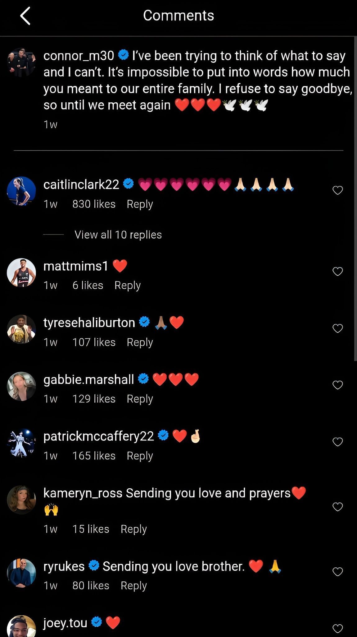 Caitlin Clark&#039;s comment on McCaffery&#039;s post