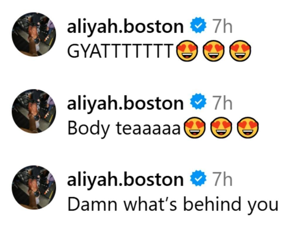 Aliyah Boston comments on Bree Hall&#039;s IG post. (Photo: @breezyhall on IG)