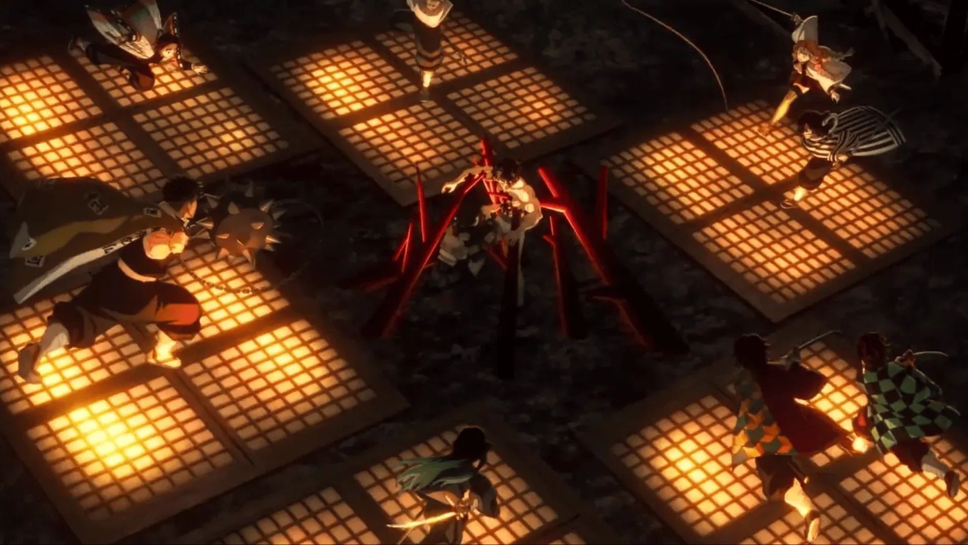 Hashira falling into the Infinity Castle (Image via Ufotable)