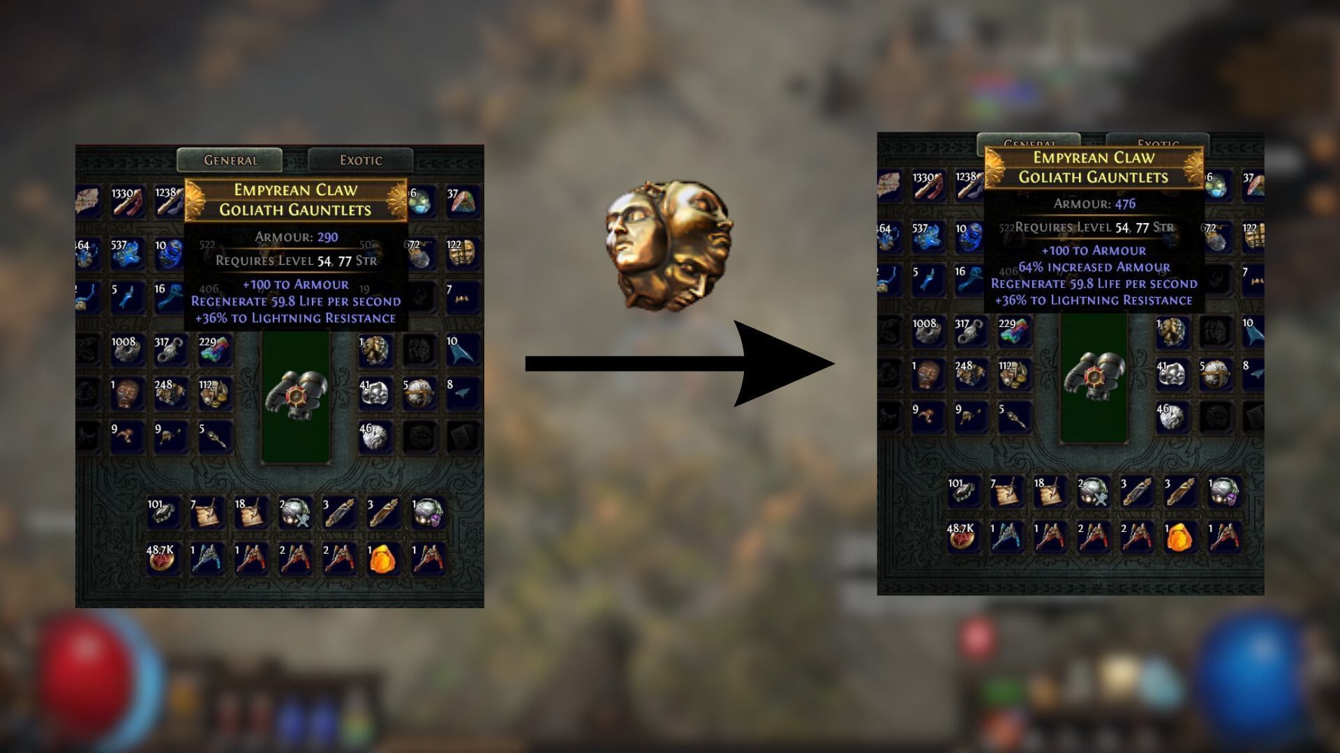 An Exalted Orb can add a new random mod to a Rare Item (Image via Grinding Gear Games)